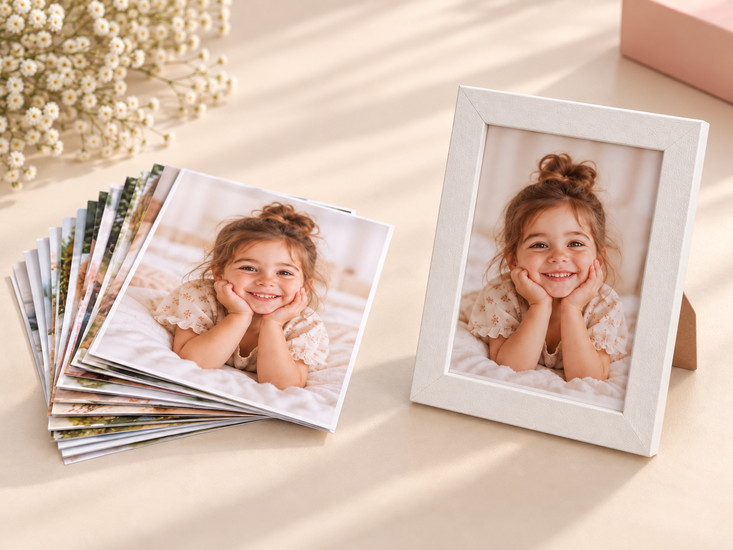 Combo 2 Destaque com pilha de fotos 10 por 15 e porta-retrato branco 10 por 15