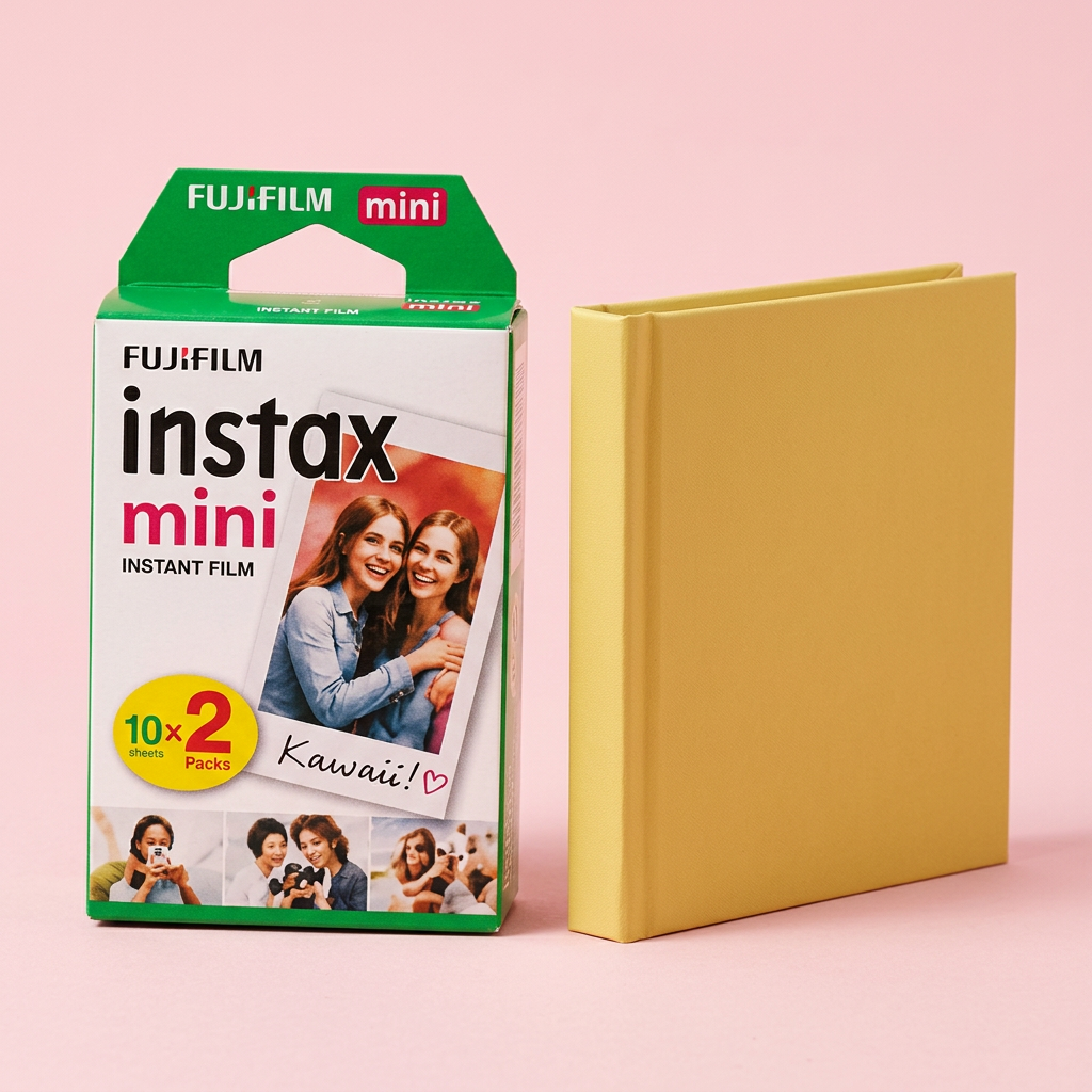 Filme Instax Mini com 20 poses e Álbum Autocolante Instax/Polaroid