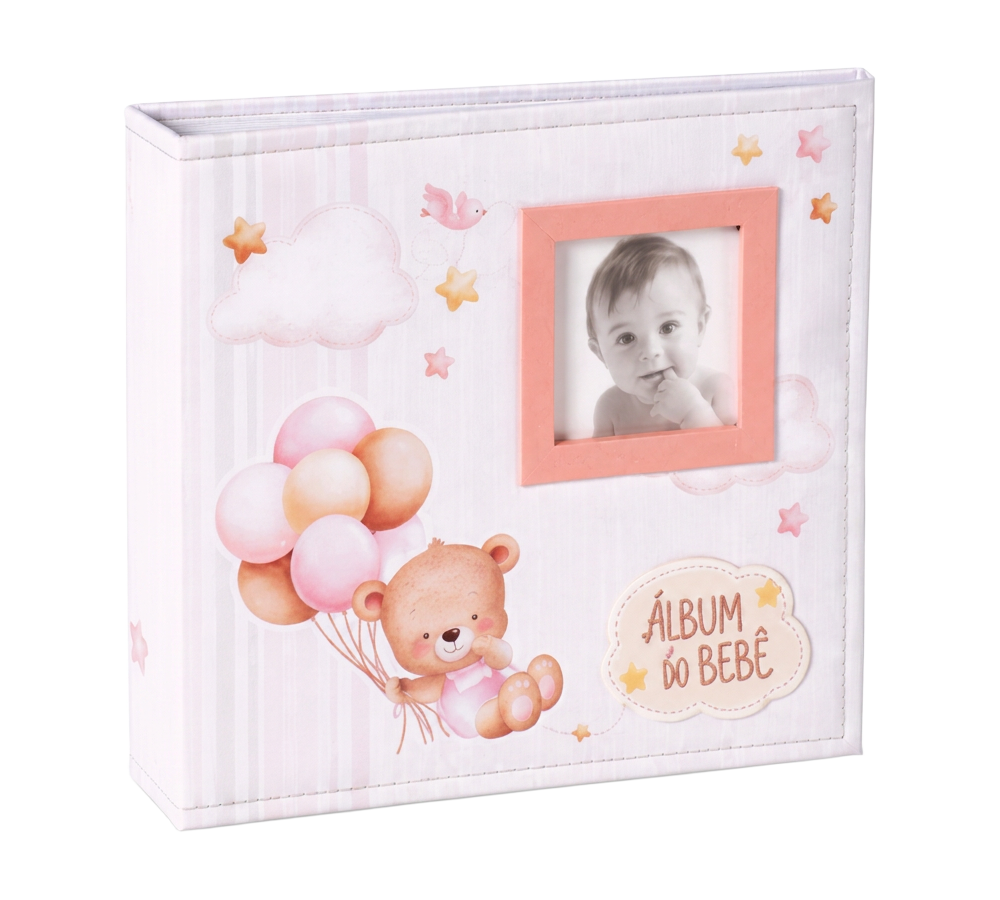 Álbum Fichário Bebê — capa Rosa com balões